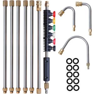 Xiny Tool Pressure Washer Extension Wand, 10 Pack Power Washer Lance with 5 Atomization Nozzle Tips,1 Gutter Cleaner Attachment Curved Rod, 1/4" Quick Connect, 4000 PSI