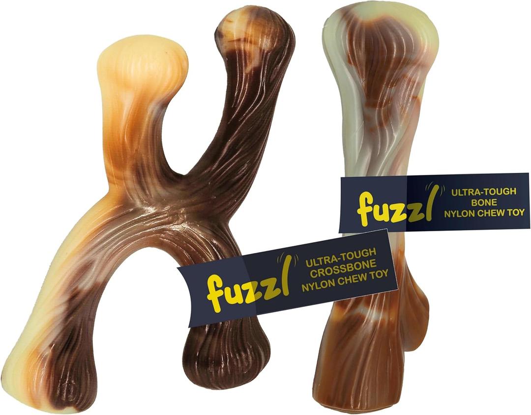 2 x Fuzzl Ultra Tough Nylon Dog Chew Toy - Crossbone and Bone Beef Flavour for Extreme Chewers - Long Lasting Bone for Aggressive Chewers - Strong Puppy Toys