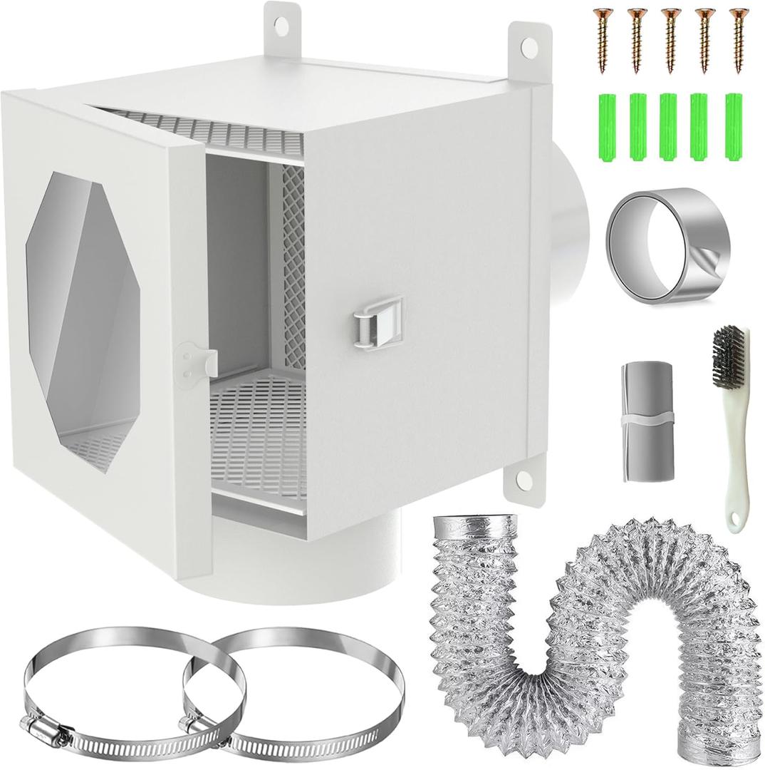Dryer Lint Trap,Indoor Lint Trap for Dryer with 4inch Dryer Vent Hose, 2 Clamps, 3 Stainless Steel Mesh &Aluminum Foil Tape Cleaning Brush for Electric Clothes Dryers - Dryer Duct lint Trap (Metal)