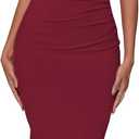 Aigeman Women Spaghetti Straps Mermaid Evening Gown Wedding Guest Dress Drape Neck Lace Backless Formal Maxi Dress 21 (Red, M)
