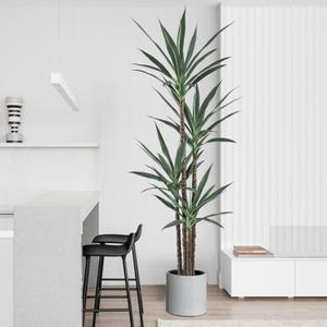 Artificial Agave Plant 7FT with 60 Leaves & 4 Trunks & Elegant Black Pot Faux Tall Floor Fake Large Modern Tree 82 Inch for Home Office Indoor Outdoor Decor Housewarming Gift (7FT, 1Pack)