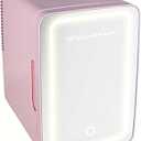 FRIGIDAIRE Mini Personal Fridge Cooler, LED Lighted Mirror, 6.5L Capacity, 9 Cans, 100% Freon-Free & Eco Friendly, for Makeup, Skincare, Portable, Pink, Standard