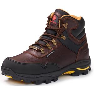 SUREWAY Men's 6" Soft/Steel Toe Heavy Duty Waterproof Work Boot - Leather,Lace Up,Oil/Slip Resistant Dual-Density Comfortable Outsole,EH Construction Industrial Ankle Safety Men Work Boots (Brown)