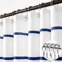 Navy Blue and White Striped Shower Curtain Set with Hooks, Waterproof Polyester Fabric, Printed Hand-Drawn Stripe Design, Coastal Modern Farmhouse Bathroom Decor, 72" x 72"