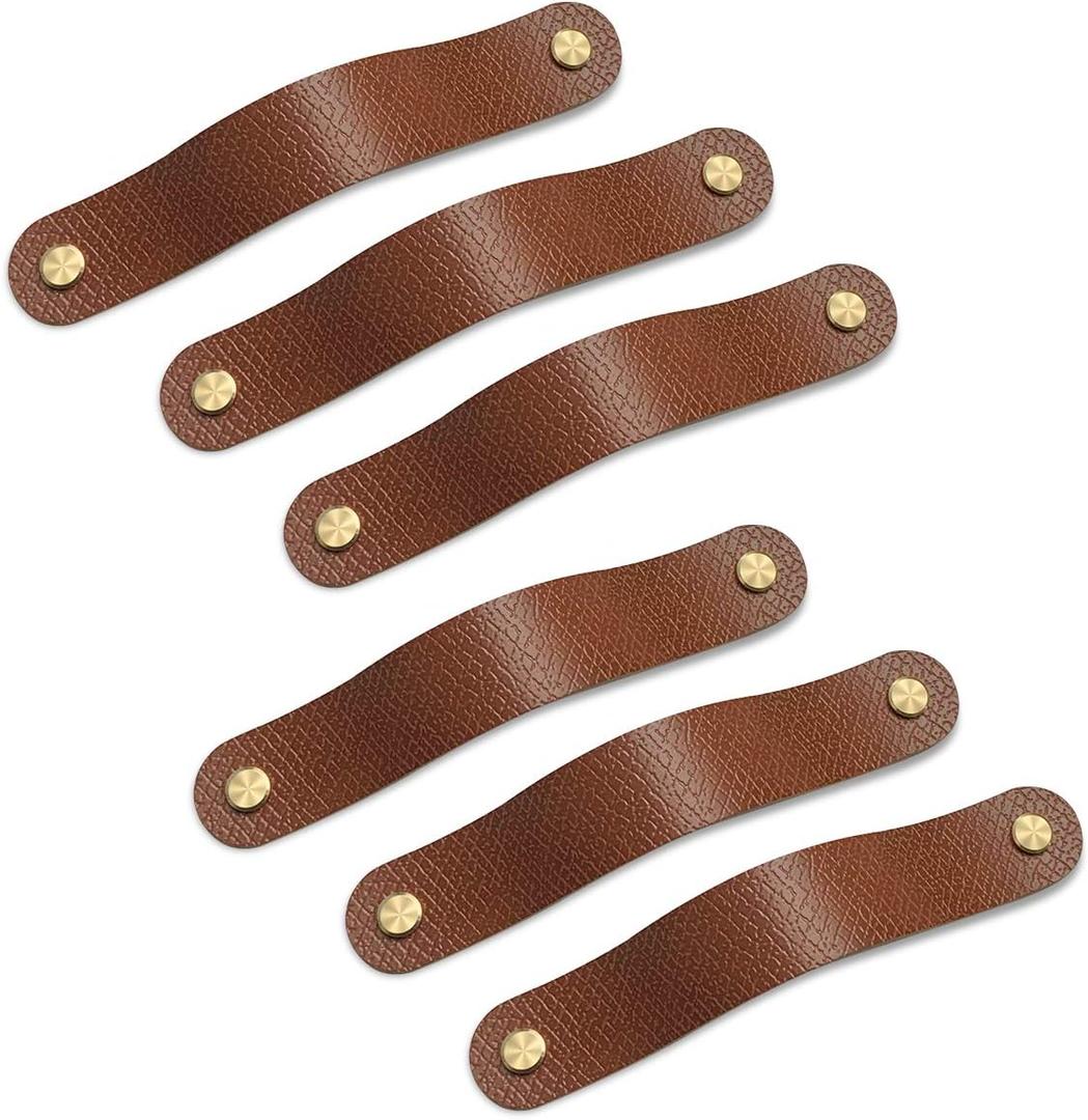 Hiili & Kaala Leather Drawer PullsDresser Pulls 6 PackSoft Cabinet Pulls to Avoid CollisionPerfect Replacement of Metal Cabinet Handles (5in Hole Center,Brown)