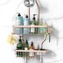 YASONIC Shower Caddy Hanging - Never Rust Shower Organizer - Aluminum over The shower head caddy with 10 Hooks for Razor/Sponge - Shower Rack with Soap Basket - Rose Gold