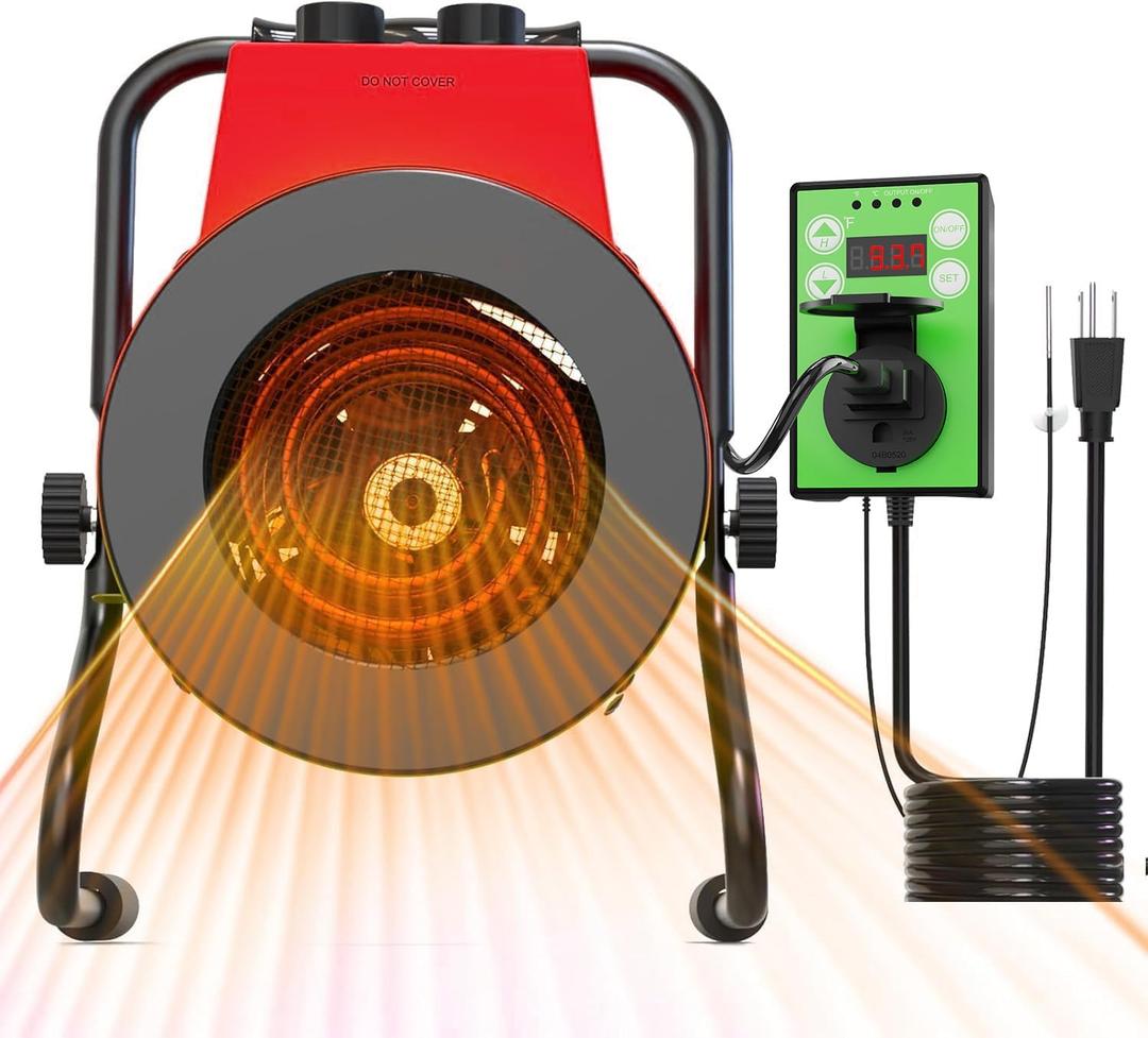 Greenhouse Heater with Digital Thermostat, 1500W Outdoor Heaters for Patio, Overheat Protection & 3S Fast Heating, Electric Space Heater for Patio, Garage, Greenhouse, Flower House, Red