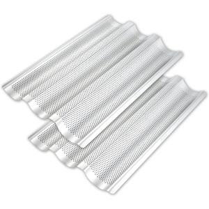 2 Pack Stainless Steel French Baguette Bread Pan, Perforated Loaf Pans for Baking 15"x10", 3 Waves Toaster Oven Baking Tray