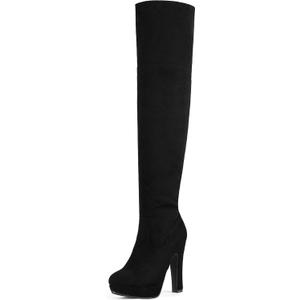 DREAM PAIRS Women's HIGHPLAT Black Chunky Thigh High Over The Knee High Heel Boots (10)