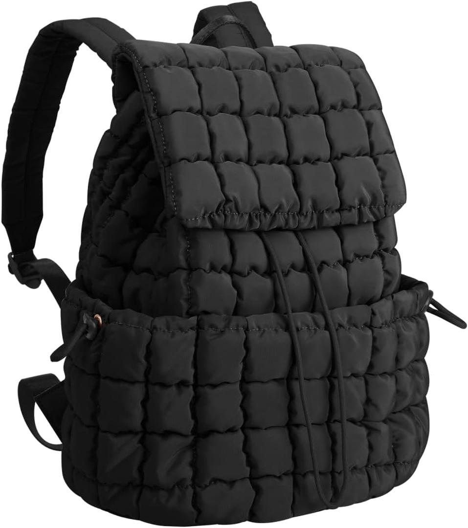 XSUIOY Quilted Backpack Purse for Women Small Lightweight Puffer Puffy College Laptop Backpack Nylon Casual Bookbag Daypack Top Flap Drawstring Padding Hiker Travel Gym Backpack (Black) XSUIOY Quilted Backpack Purse for Women Small Lightweight Puffer Puffy College Laptop Backpack Nylon Casual Bookbag Daypack Top Flap Drawstring Padding Hiker Travel Gym Backpack (Black)