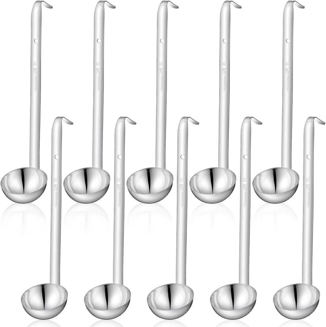 10 Pcs Stainless Steel Ladle 2 oz Soup Ladle with 10" Long Handle Spoon Heavy-Duty Metal Spoon Sets Serving Ladles for Serving, Cooking, Gravy, Portioning, Stirring