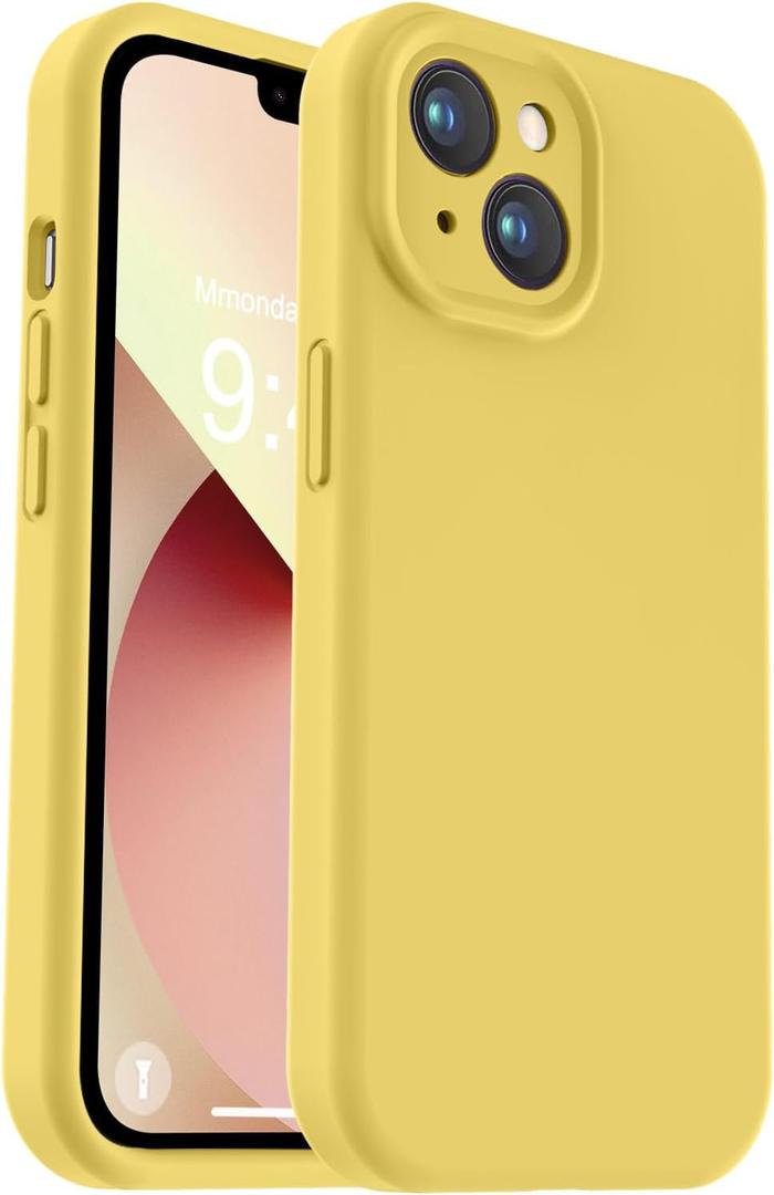 Vooii Compatible with iPhone 13 Case, Liquid Silicone Upgrade [Camera Protection] [Soft Anti-Scratch Microfiber Lining] Shockproof Phone Case for iPhone 13 6.1 inch - Canary Yellow