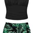 Girls Tankini Swimsuits Two Piece Tropical Print Pleated Bathing Suit with Ruffle Drawstring Skirt Swimwear 9-16T (13-14 Years)