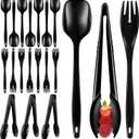 20Pcs Disposable Plastic Serving Utensils for Parties, Buffet Serving Utensils Set-8 Black Plastic Serving Spoons, 4 Tongs and 8 Forks for Catering, Entertaining and Parties