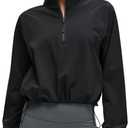 CRZ YOGA Drawstring Bottom Workout Jackets for Women - Half Zip Pullover Cropped Workout Outdoor Tops with Pockets (XX-Small, Black)