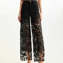JW PEI Women's Embroidery High Rise Wide Leg Lace Denim Jeans with Rhinestone
size 32