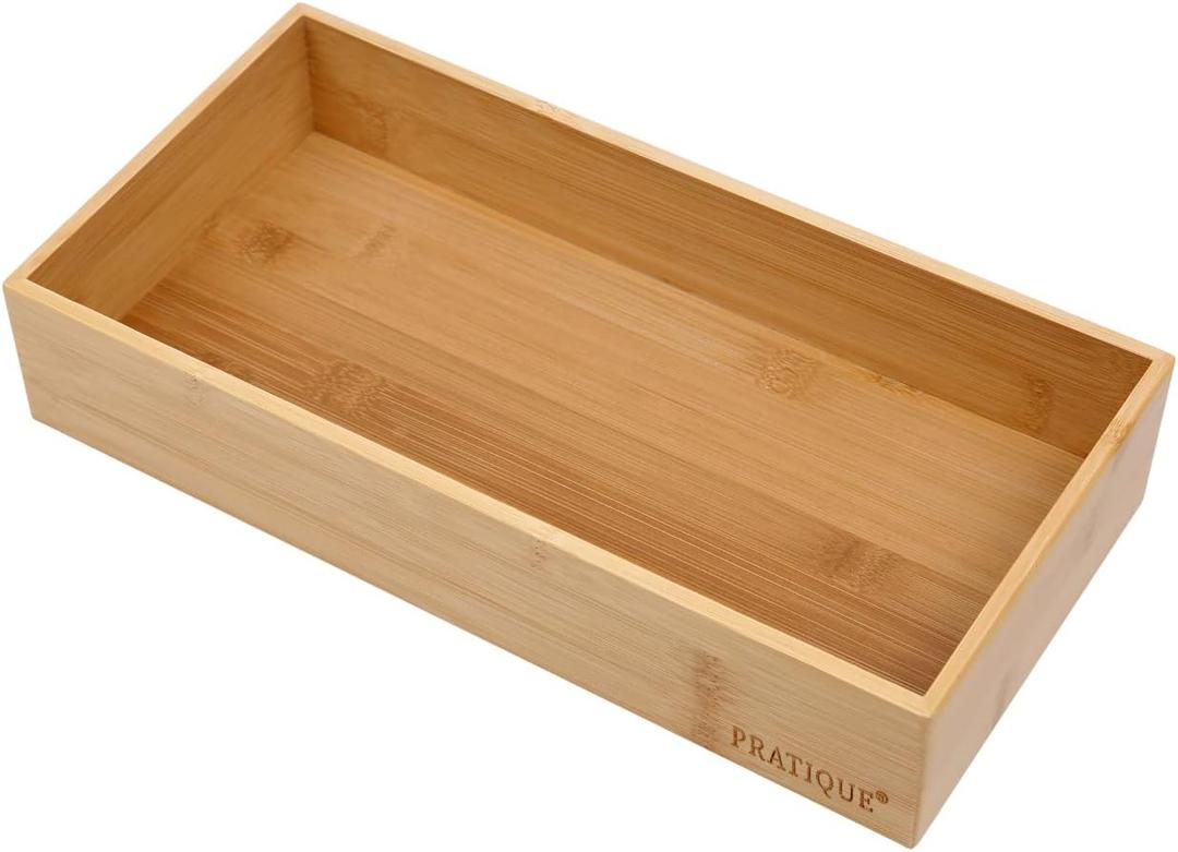 PRATIQUE Bamboo Drawer Organizer - Kitchen Utensil Organizer Silverware Tray Cutlery HolderOffice Desk Supplies and Accessories (12x5.9x2.6 inch)