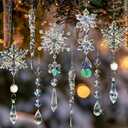 Christmas Tree Decorations Crystal Ornaments - 18pcs Iridescent Christmas Ornaments Acrylic Snowflakes Icicle Drop Crystal Hanging Ornaments for Xmas Tree Winter Holiday Frozen Party Decorations