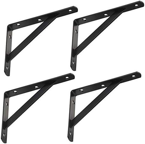 Dewell 4 Pcs 8inch Tripod Triangle Shelf Brackets, Wall Mounted Shelf Supports Black,BT20004