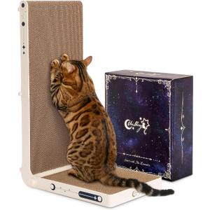 Cat Scratcher, 25.3 Inch Double Sided L Shape Cat Scratching Board, No Assembly Cat Scratch Pads with Ball Toy, Cat Scratchers for Indoor Cats & 3X Catnip, Large