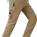 TBMPOY Men's Lightweight Hiking Pants with Belt 5 Zip Pockets Waterproof Quick-Dry Travel Fishing Work Outdoor Pants, L, Khaki
