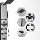 BWE Stainless Steel Shower Panel Tower System,Multi-Function Tempered Glass Shower Panel,Rainfall Shower Head Sprayer 8-Massage Jets with Tub Spout Hand Shower for Home Hotel Resort Split Type Black