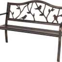 Sophia & William Outdoor Bench, Porch Bench, Garden Bench, Wrought Iron Bench with Backrest and Armrests, Bronze, 50.4"L x 23.5"W x 35"H