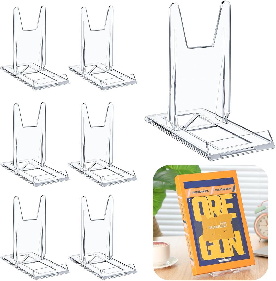 12 Pack 5.91 Inch Acrylic Book Stand for Display Adjustable Clear Display Holder Easel Collector Stand for Home Office Back to School Comic Album CD Magazine Postcard Artworks(5.91 x 6.1 x 3.15 Inch)