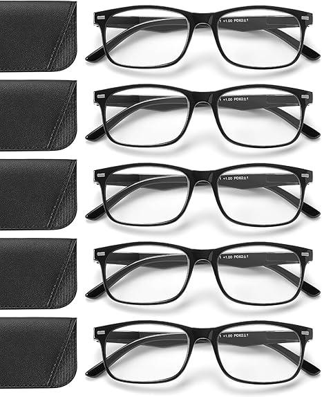 5 Pack Reading Glasses For Women,Spring Hinges, Sturdy and Durable, Multicolor D (Black, 1.75 x)