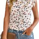 Avanova Women Ruffle Cap Sleeve Tops Boho Print Blouses Shirts Dressy Casual Beige Floral X-Large (XL)