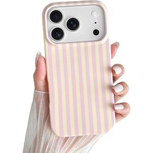 Yeddabox for iPhone 17 Pro Case Cute Striped Phone Case Soft TPU Slim Shockproof Phone Cover for Women Girls, Pink and Yellow