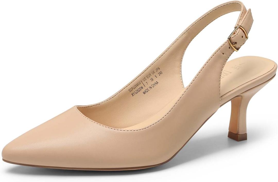 DREAM PAIRS Women's Kitten Heels Slingback Closed Pointed Toe Low Pumps Shoes Women Party Wedding Sexy Casual Dress Shoes (9)