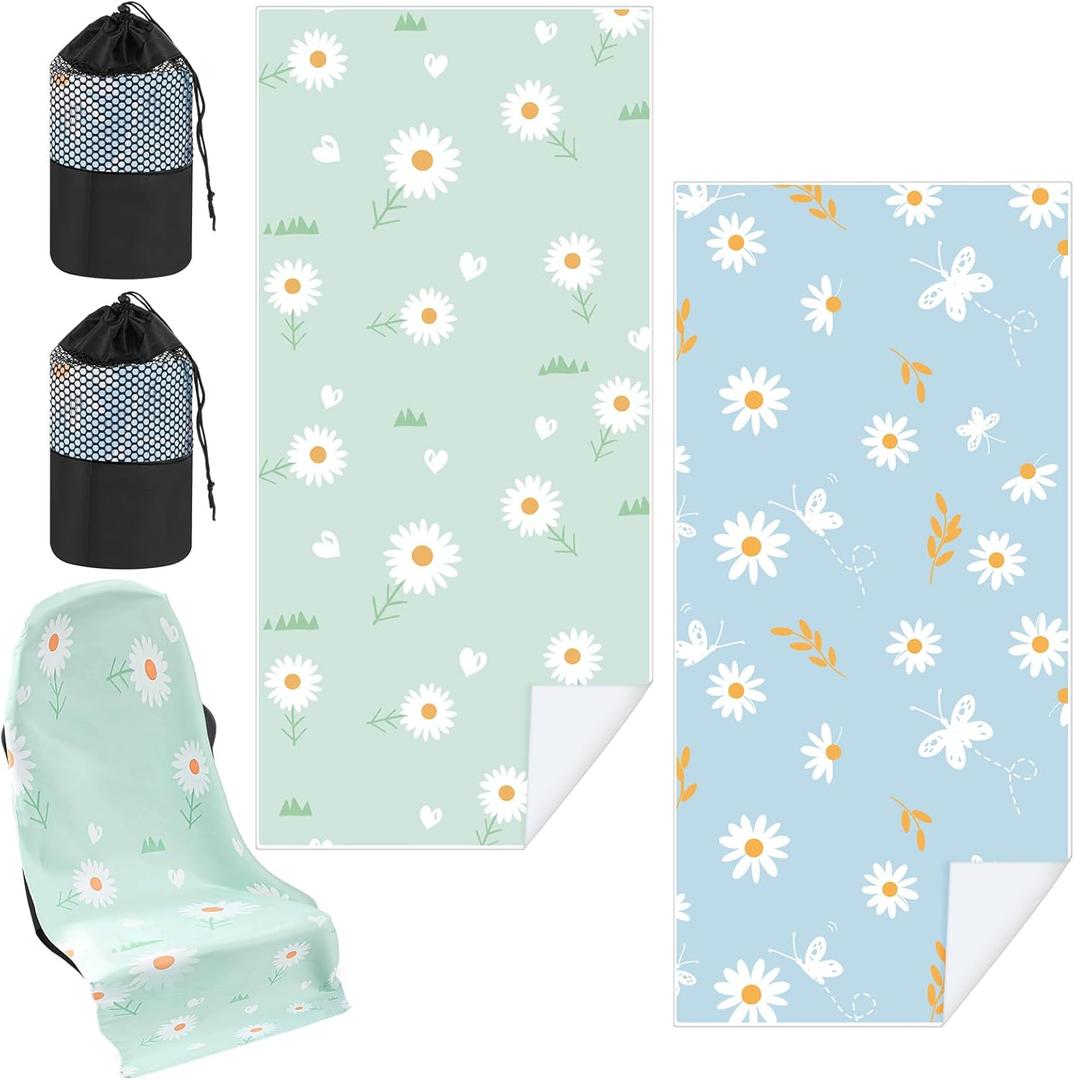 Hahafelt 2 Pack Car Seat Towel Covers with Storage Bag, 63 x 32 Inch Universal Non Slip Waterproof Sweat Protector for Car Truck, Gym Swimming Running, Machine Washable (Daisy)