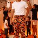 Male Halloween Sleep Loungewear Orange Scary Pumpkin Pyjama for Themed Party Black Colorful PJ's Pants Carnival Rave L