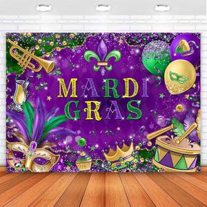 Avezano 7x5 ft Mardi Gras Backdrop Mardi Gras Carnival Party Decorations Purple Gold Mask Masquerade Themed Party Photography Background Banner