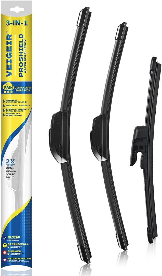 3 Pack Windshield Wiper Blades Compatible with Hyundai Veloster 2012 2013 2014 2015 2016 2017 Original Factory Quality Front Rear Wipers Blade Set for My Car - 26" 18" 8"