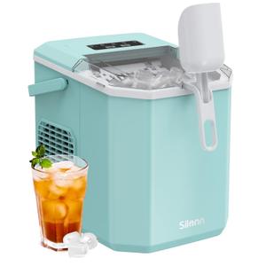Silonn Ice Maker Countertop, Portable Ice Machine with Carry Handle, Self-Cleaning Ice Makers with Basket and Scoop, 9 Cubes in 6 Mins, 26 lbs per Day, Ideal for Home, Kitchen, Camping, RV (Light Green)