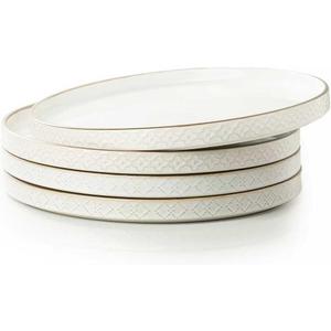 Dinner Salad Plates Set of 4, 10 Inch Salad Plates with Embossments, Dessert, Salad, Appetizer, Dinner Plate, Microwave, Dishwasher Safe,Scratch Resistant