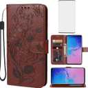 Case for Galaxy S20 Ultra 5G/Samsung S20 Ultra SM-G988U Wallet Case with Tempered Glass Screen Protector, Flower Leather Flip Credit Card Holder Stand Cover for Samsung Galaxy S20 Ultra Brown
