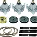 46 Lawn Mower Deck Rebuild Kit Compatible with YTH1746 YTH2046 GTH250,143651 532137152, 3 Spindle Assemblies + 3 Flat Pulleys + 3 Blades + 1 Idlers + 1 Belt (Length 95 1/2" Width 1/2")