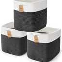 3Pack Cube Storage Bins, Square Storage Baskets for Christmas Decorative,Foldable Trunk organizer for Car,11 Inch Cotton Rope Woven Storage Basket for Organizing - Grey Baskets for Shelves,Camping (3PCS-White+Gray)