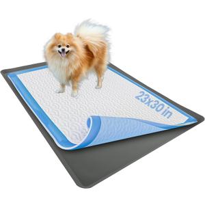 TidyFriend Dog Pee Pad Holder Tray Fits for 23 x 30 Wee Wee Pee Pads - Stable Grip, Raised Edges, Quick-Wipe Silicone Surface Dog Potty Tray Holder for Indoor Flooring Protection (Grey) (Gray)