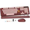 Wireless Keyboard and Mouse Combo - Retro Keyboard with Round Keycaps, Full-Size Typewriter Keyboard with Detachable Wrist Rest, 2.4GHz Connection for Mac/Windows/PC (Red)