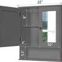 TaoHFE Grey Medicine Cabinet with Mirror, 2 Doors & 3 Open Shelves - Wall Mounted Wooden Storage Cabinet for Bathroom, Laundry or Kitchen, 20.1 Inches X 22.8 Inches X 5.1 Inches