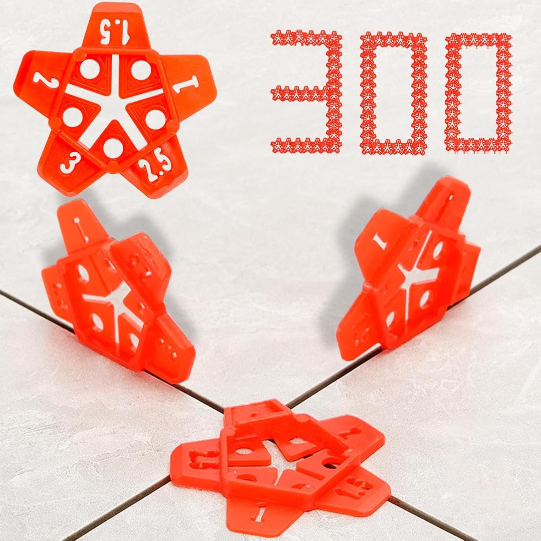 Tile Spacers 300pcs Reusable Multi Size Horseshoe U Shape Plastic Shims Upgraded 5 Sizes in 1 Spacer Tile Cross Spacer Floor Tile Leveling, Suit for 1-1.5-2-2.5-3mm(1/32)(1/16'')(5/64)(3/32)(1/8")Gap