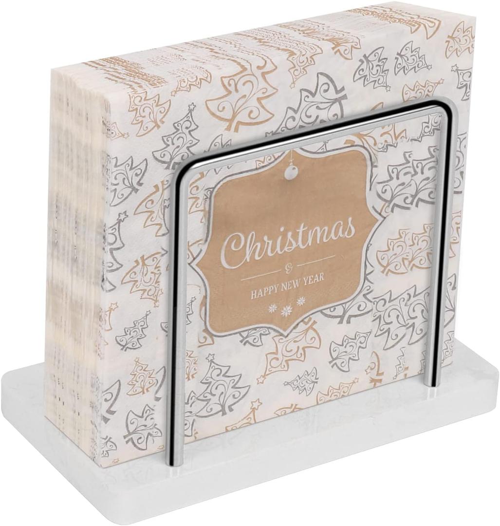 Livabber Napkin Holder, Metal Napkin Storage Modern Freestanding Tissue Paper Dispenser for Table Kitchen Countertop (Marble Base, Chrome)
