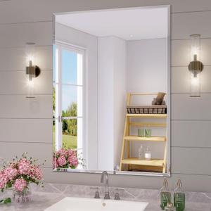 Frameless Bathroom Mirror for Wall, 24"x36" Beveled Bathroom Vanity Mirror, Modern Rectangle Bathroom Mirrors for Bedroom, Entryway, Living Room, Hangs Horizontally or Vertically