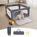 Foldable Baby Playpen, 5050 Inch Play Pens for Babies and Toddlers, Indoor & Outdoor Kids Safety Fence with Gate, Portable Play Yard with 360 Visible Mesh and Carrying Bag, Grey (50x50in)