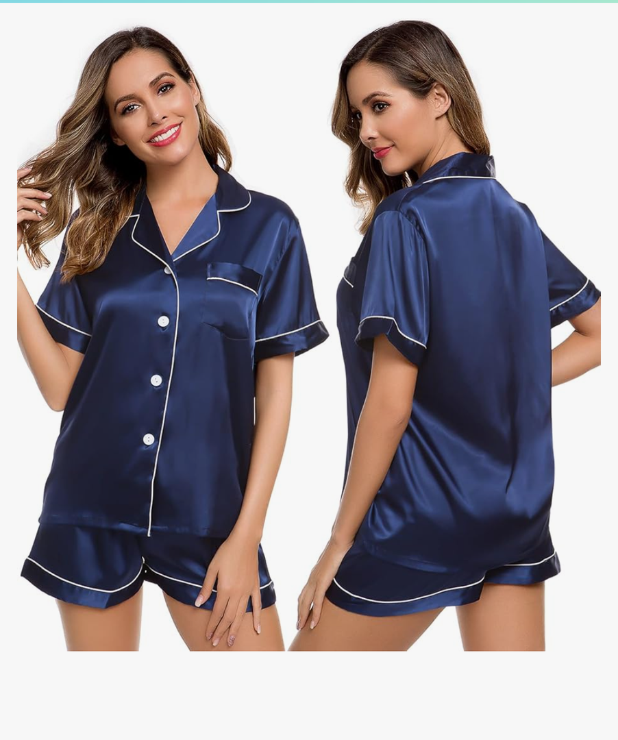 LecGee Womens Silk Satin Pajamas Short Sleeve Loungewear Two-Piece Sleepwear Button-Down Pj Set
Size 3XL
