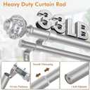 Silver Double Curtain Rod for Windows 66 to 120 Inches (5.5 to 10 Ft), 1 Inch Adjustable Drapery Rods with Sparkling Foil Finials, USFOOK Heavy Duty Curtain Rods for Sliding Glass Door